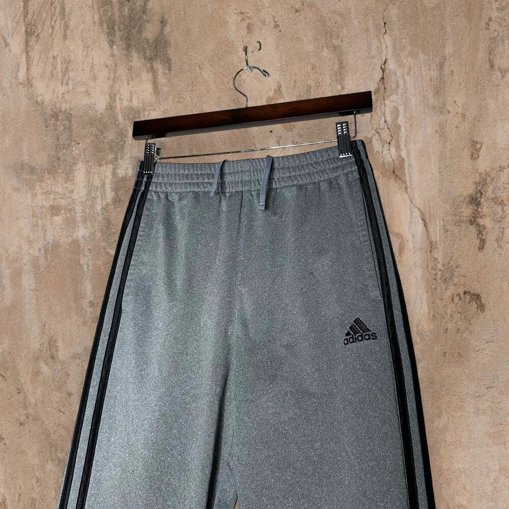 Vintage Y2K Adidas Sweatpants Youth L Grey Polyester Joggers Black 3 Stripes - Picture 1 of 6